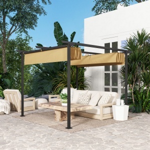 Pergolă de Grădină cu Acoperiș Retractabil și Cadru Metalic, 300x300x227 cm, Bej - Img 9