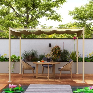 Pergolă de Grădină cu Acoperiș Retractabil și Sistem de Prindere Magnetic, 298x297x221 cm, Kaki - Img 8
