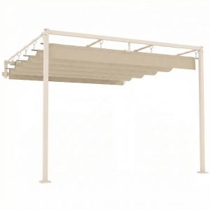 Pergolă de perete pentru grădină 3x3 m cu acoperiș retractabil, protecție UPF30+, drenaj, pavilion de grădină pentru exterior, bej