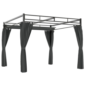 Pergolă Gazebo 3x3 m cu Acoperiș Retractabil, 4 Pereți Laterali, Orificii de Drenare, Pergolă din Poliester și Oțel pentru Grădină, Terasă, Exterior, UV30+, Gri Închis