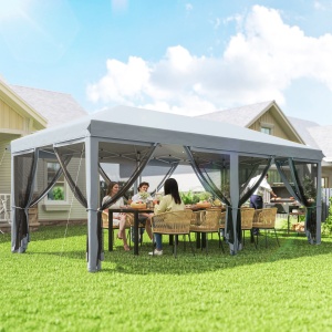 Pergola Pliabila cu 6 Plase de tantari, Pergola de Gradina cu Structura din Otel, 591x297 cm, Crem Alb - Img 2