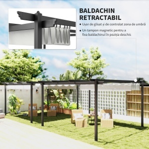 Pergolă Retractabilă cu Structură din Aluminiu, Copertină de Soare pentru Grădină sau Terasă, 390x390x223 cm, Alb - Img 4