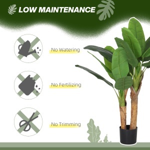 Plantă Artificială de Bananier cu Ghiveci, 2 Trunchiuri și 15 Frunze, Ø17x120 cm, Verde - Img 5