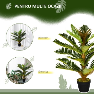 Plantă Artificială de Palmă cu 18 Frunze și Vas Inclus pentru Interior, Înălțime 85 cm, Verde - Img 5