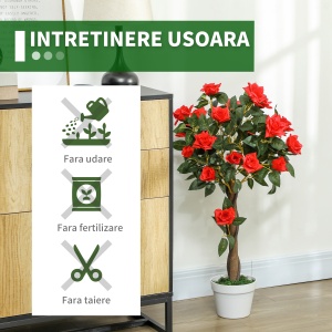 Plantă Artificială de Trandafir cu 21 de Flori Ø18x90 cm Portocaliu cu Vas - Img 6