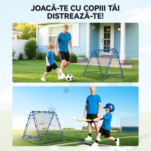 Plasa de fotbal pliabila din PE si metal, cu unghi reglabil si cuie, 100x95x90 cm, albastru - Img 7