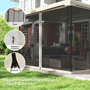 Plasa de Tantari pentru Corturi cu Perdele de Rezerva Universale cu Balamale, 302x207cm - Negru / Bej - Img 6