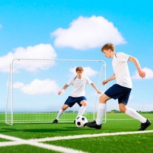 Poartă de Fotbal pentru Grădină și Parc cu 6 Pari în formă de U, din PE și Metal Eposidic, 301x120x200 cm, Alb - Img 2