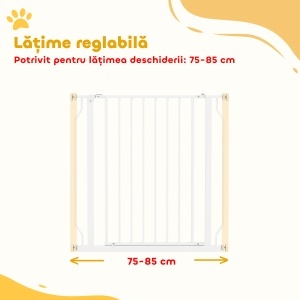 Poartă de Siguranță Largă pentru Câini, cu Ușă sub Presiune, pentru Uși, Holuri, Scări - Alb - Img 4