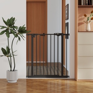 Poartă de Siguranță pentru Câini cu 2 Extensii, Lățime Reglabilă și Închidere Automată, 74x77cm, Negru - Img 9