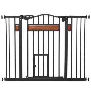 Poartă de Siguranță pentru Câini cu Închidere Automată 74-105x76.2 cm Neagră - Img 1