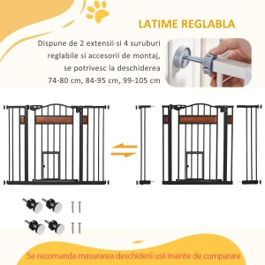 Poartă de Siguranță pentru Câini cu Închidere Automată 74-105x76.2 cm Neagră - Img 6