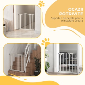 Poartă Extensibilă pentru Câini fără Șuruburi, Poartă de Siguranță Reglabilă, 94-100x94 cm, Alb - Img 6