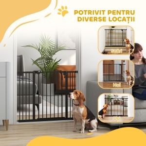 Poartă Extensibilă pentru Câini fără Șuruburi, Poartă de Siguranță Reglabilă cu 2 Extensii, 68x72 cm, Negru - Img 8