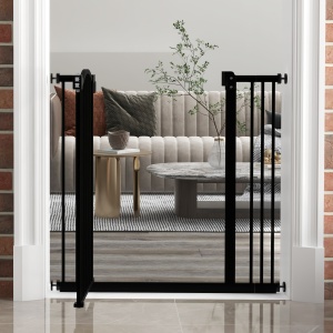 Poartă Extensibilă pentru Câini fără Șuruburi, Poartă de Siguranță Reglabilă, 94-100x94 cm, Negru - Img 9