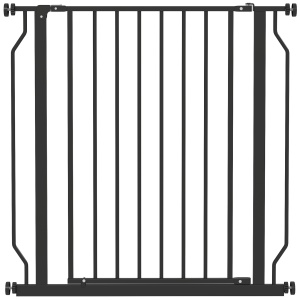 Poartă Extensibilă și Reglabilă pentru Câini, pentru Scări și Uși, din Oțel și ABS, 75-85x76 cm, Negru - Img 1