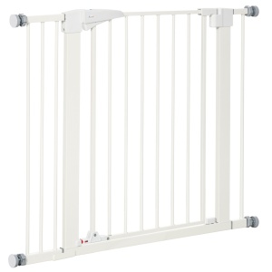 Poartă pentru Câini de Talie Mică și Medie cu Dublă Încuietoare și Închidere Automată, 76-103x4.2x77 cm, Alb - Img 7