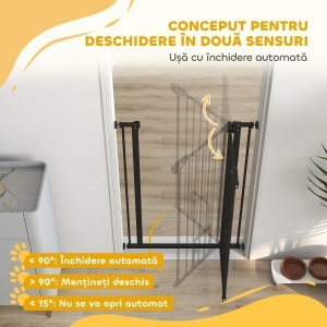 Poartă Reglabilă pentru Câini cu Ușă Mică și Montare prin Presiune, 74-80x104.1 cm, Negru - Img 5