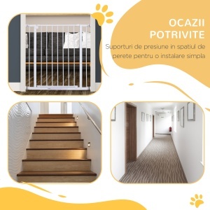 Poarta Siguranta Copii & Animale – 76×72–82 cm, Alb Reglabila - Img 7