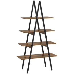 Raft Biblioteca Stil Industrial din PAL si Otel in Forma de A, 92x38.5x166 cm, Maro si Negru