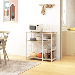 Raft Bucatarie – 4 Rafturi, Carlige & Cos Plasa, Lemn+Otel - Img 2