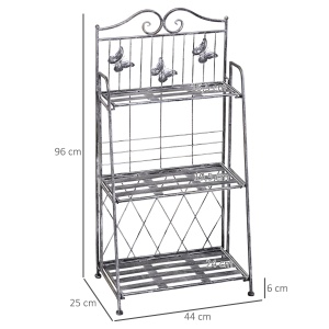 Rafturi pentru ghiveci cu 3 nivele pentru Gradina Balcon Intern, Gri Argintiu, 44 x 25 x96cm - Img 3