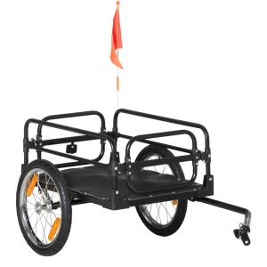 Remorcă de Transport pentru Bicicletă Demontabilă cu 2 Roți Reflectorizante și Steguleț Capacitate de 70L 125x64x53,5 cm Negru