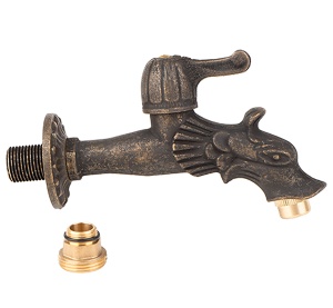 Robinet decorativ dublu serviciu din alama neagra antichizata cu maneta si motiv Dragon, 1/2"