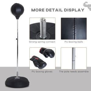Sac de Box, Stand de Box cu Mănuși, Minge de Perforare, Minge de Box pentru Antrenament, 43x43x126-144 cm, Negru - Img 7