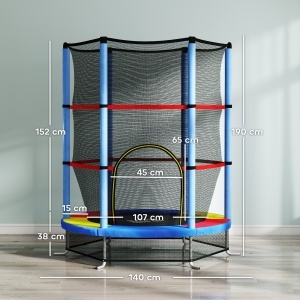 Saltea Elastică pentru Copii 3-6 Ani cu Plasă de Protecție, 6 Stâlpi și 3 Intrări, Ø140x190 cm, Multicolor - Img 3