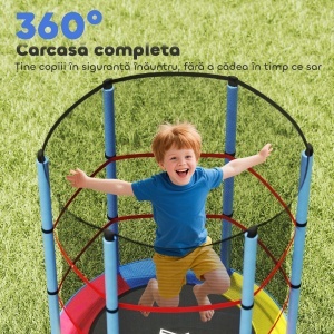 Saltea Elastică pentru Copii 3-6 Ani cu Plasă de Protecție, 6 Stâlpi și 3 Intrări, Ø140x190 cm, Multicolor - Img 7