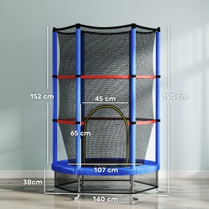 Saltea Elastică pentru Copii 3-6 Ani cu Plasă de Protecție, 6 Stâlpi și 3 Intrări, Ø140x190 cm, Albastru - Img 3