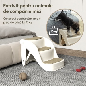 Scarita pentru Caini Pliabila cu 3 Trepte Antiderapare, Scara pentru Animale Domestice, Catelusi, Pisici, din PP Bej - Img 7