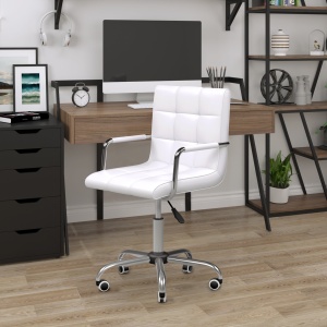 Scaun Birou Alb – Captusit, Reglabil & Mobil pe Roti - Img 2