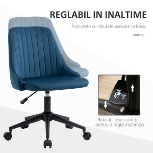 Scaun Birou Catifea Albastru – Reglabil & Pivotant 360° - Img 4
