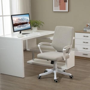 Scaun Birou Ergonomic cu Înălțime Reglabilă, Pivotant la 360° și Legănare, 62x69x92-100 cm, Bej - Img 2