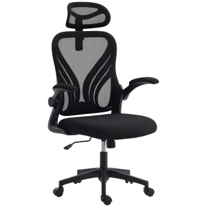 Scaun de Birou Ergonomic cu Brațe Rabatabile și Spătar Pliabil, Scaun pentru Birou cu Funcție de Balansare, Tetieră Reglabilă, Rotativ, Negru - Img 1