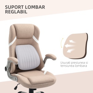 Scaun de Birou Ergonomic cu Brațe Rabatabile, Tetieră, Suport Lombar și Înălțime Reglabilă, 68x76x117 cm, Maro - Img 6