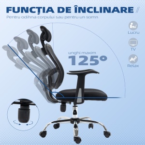 Scaun de Birou Ergonomic cu Șezut Reglabil și Tetieră, din Poliester și Oțel, 63x62x106-114 cm, Negru - Img 4