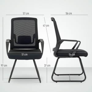 Scaun de birou ergonomic fără roți, cu brațe, pentru sală de așteptare, negru - Img 3