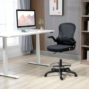 Scaun de Birou Ergonomic, Scaun Rotativ din Plasă, Reglabil pe Înălțime cu Suport pentru Picioare și Cotiere Rabatabile, Capacitate 120kg, Negru - Img 2