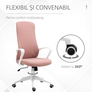 Scaun de birou ergonomic și căptușit, cu înălțime ajustabilă și balans, 62x56x110-119,5 cm, roz - Img 7