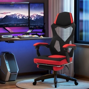 Scaun de Birou Ergonomic și Reclinabil cu Suport pentru Picioare Negru și Roșu - Img 2