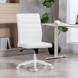 Scaun de Birou Ergonomic și Reglabil cu Spătar Curbat, din Piele PU și Oțel, 58x53x97-107 cm, Alb - Img 2