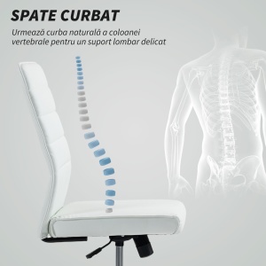 Scaun de Birou Ergonomic și Reglabil cu Spătar Curbat, din Piele PU și Oțel, 58x53x97-107 cm, Alb - Img 5