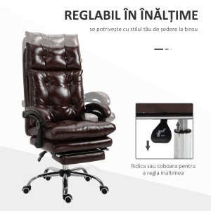 Scaun de Birou Ergonomic Suport pentru picioare Detasabil Inaltime Reglabila Maro - Img 4