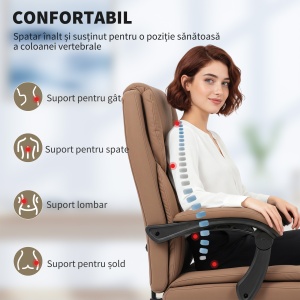 Scaun de Birou Reclinabil din Piele Ecologică cu Suport pentru Picioare și Roți, 65x67x111-119 cm, Maro - Img 4