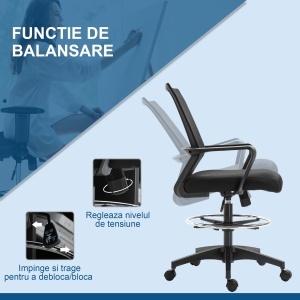 Scaun de Birou Reglabil pe Înălțime cu Suport pentru Picioare, Negru - Img 5