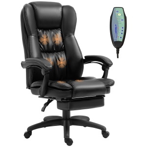 Scaun de birou, Scaun directorial, Scaun pivotant, cu functie de masaj, functie de inclinare, piele artificiala, spuma, plastic PP, nailon, negru, 68,5 x 68,5 x 119-127 cm