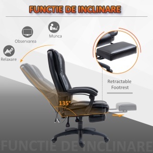 Scaun de birou, Scaun directorial, Scaun pivotant, cu functie de masaj, functie de inclinare, piele artificiala, spuma, plastic PP, nailon, negru, 68,5 x 68,5 x 119-127 cm - Img 6